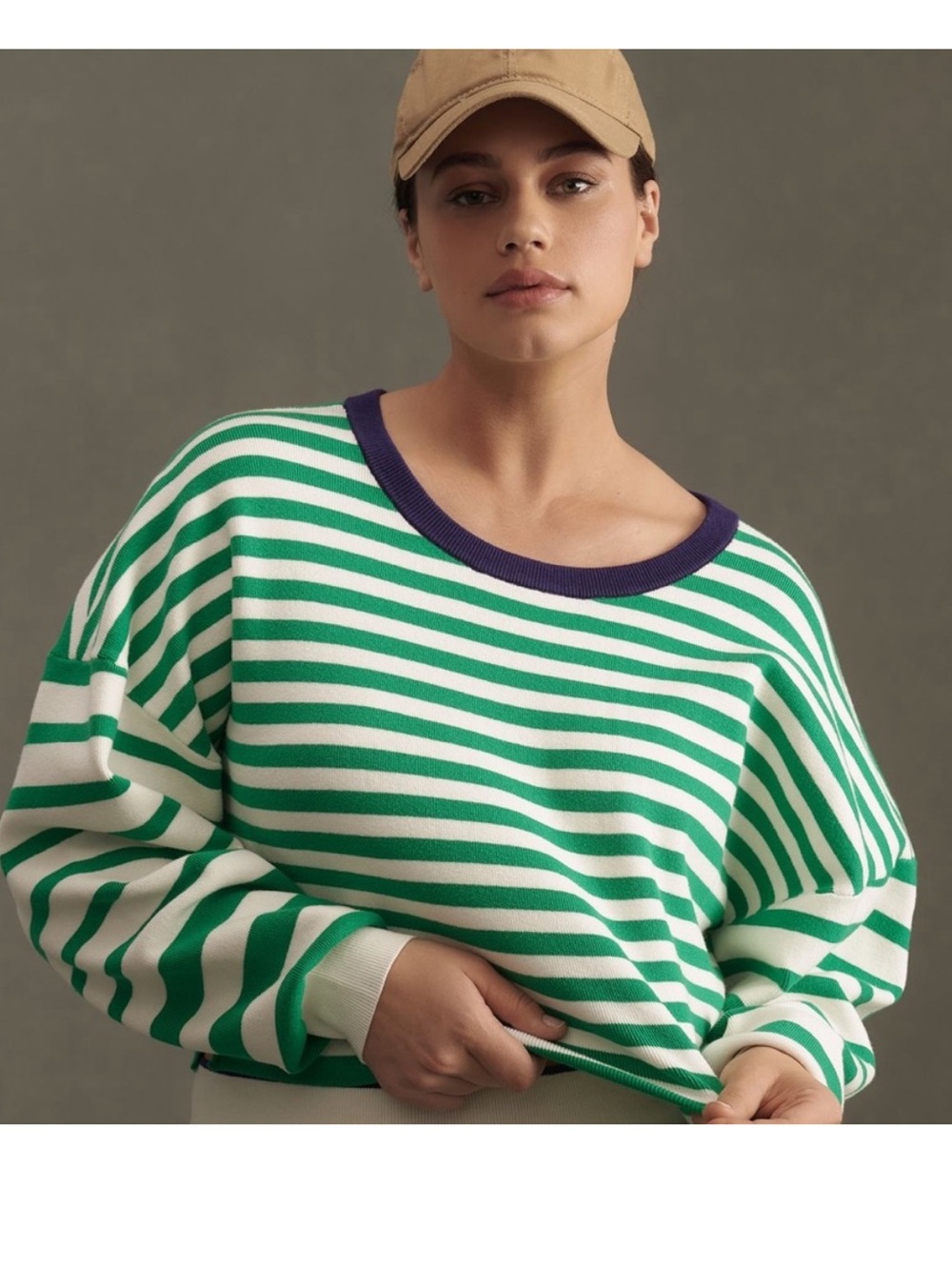 Daily Practice Anthropologie Long Sleeve Stripped Sweater Top in Green and White
